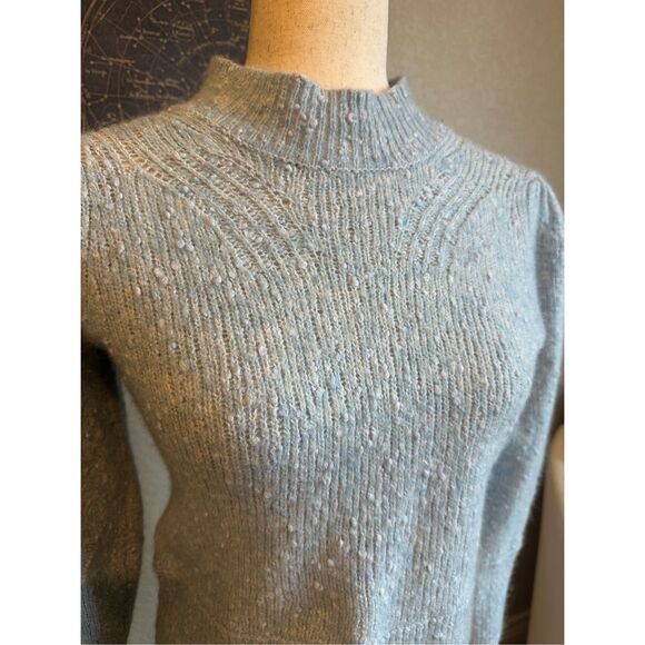 Rebecca Taylor Optic Tweed Balloon Sleeve Blue White Pullover Sweater Size Small - Picture 2 of 16